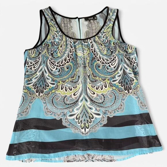 Turquoise and Black Sheer Paisley Blouse - Picture 1 of 4